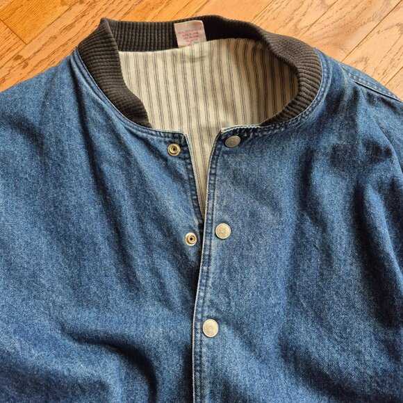 Vintage Molson Canadian Rocks Denim Bomber Coat Snap Front Jacket XL - Picture 3 of 15